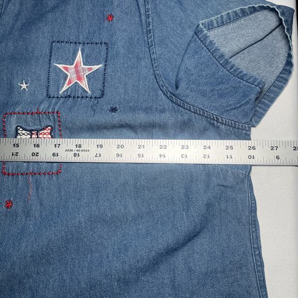 Vintage Basic Edition Women’s Denim Button Up Shirt Size 2X 4th of July USA READ - Picture 7 of 9